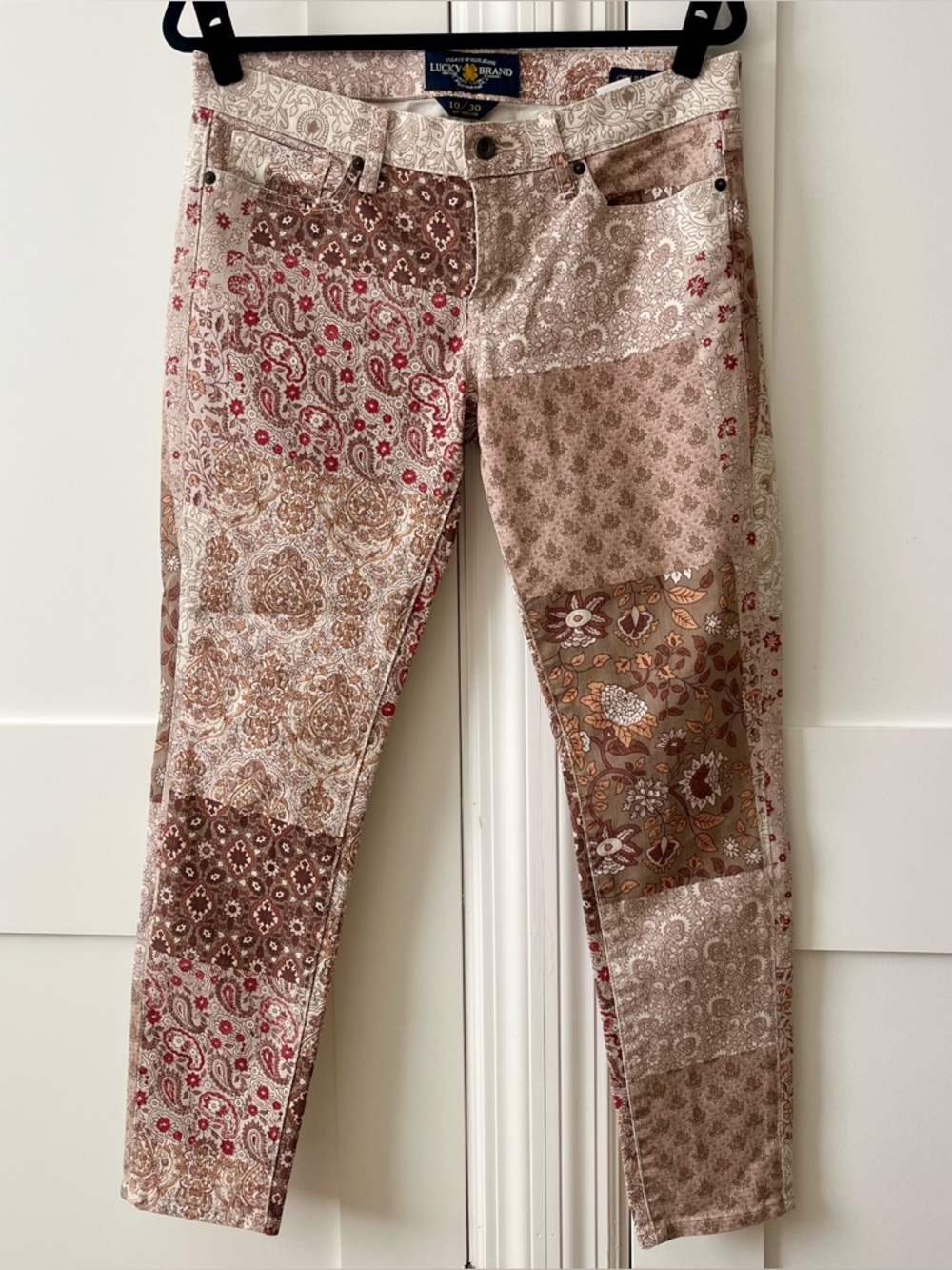 Lucky Brand Charlie Skinny Boho Patchwork Jeans Beige Sz 10 - Picture 2 of 16
